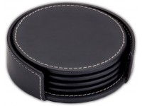Dacasso Rustic Black Leather 4-Round Coaster Set - BDP6GXAKJ