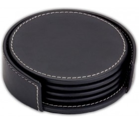 Dacasso Rustic Black Leather 4-Round Coaster Set - BDP6GXAKJ