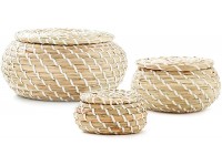 Americanflat Woven Seagrass Storage Baskets with Lids Handmade Decorative Storage Baskets for Shelves Set of 3 - B87Y0BMJL