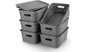 AREYZIN Plastic Storage Baskets With Lid Organizing Container Lidded Knit Storage Organizer Bins for Shelves Drawers Desktop Closet Playroom Classroom Office 6 Pack - B225EDRBQ