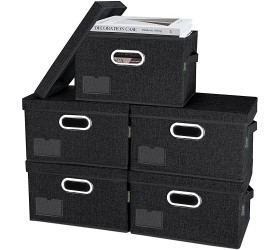 BALEINE Storage Bins with Lids Foldable Linen Fabric Storage Boxes with Lids Collapsible Closet Organizer Containers with Cover for Home Bedroom Office 5 Pack Black Medium - BQ1U0OWBU