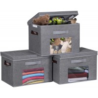 DAMAHOME Storage Bins Lidded Collapsible Storage Cube with Window Fabric Closet Baskets Cloth Organizer with Handles for Home Nursery Bedroom Dormitory Pantry and Office 3 Pack Gray 17"x12"x12" - BSQ5ZZ4DS