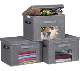 DAMAHOME Storage Bins Lidded Collapsible Storage Cube with Window Fabric Closet Baskets Cloth Organizer with Handles for Home Nursery Bedroom Dormitory Pantry and Office 3 Pack Gray 17x12x12 - BSQ5ZZ4DS