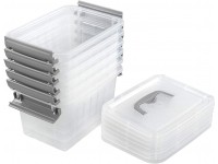 Farmoon 3.5 Quart Clear Storage Bin Small Plastic Stackable Box Cotainer with Lid and Grey Handle 6 Packs - B3F41QGZZ