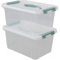 Gloreen 6 Quart Clear Storage Bins with Lid and Green Handle Multipurpose Stackable Plastic Storage Latches Box Containers Set of 2 - BUO3SSDS1