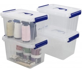 Hespama 6 Quart Storage Bin Plastic Latching Box Container with Clear Lid Dark Blue Handle and Latches 4 Packs - B8714WWXH