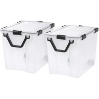 IRIS USA 103 Quart Weathertight Plastic Storage Bin Tote Organizing Container with Durable Lid and Seal and Secure Latching Buckles Clear Black 103 Qt. 2 Pack - B4RPNB3D3