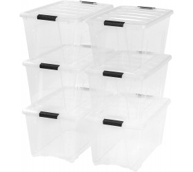 IRIS USA 53 Qt. Plastic Storage Bin Tote Organizing Container with Durable Lid and Secure Latching Buckles Stackable and Nestable 6 Pack clear with Black Buckle - BSUB8L8B3