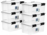 IRIS USA Weathertight Plastic Storage Bin Tote Organizing Container with Durable Lid and Seal and Secure Latching Buckles Clear 19Qt 6 count - BFZBW56GS