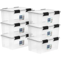 IRIS USA Weathertight Plastic Storage Bin Tote Organizing Container with Durable Lid and Seal and Secure Latching Buckles Clear 19Qt 6 count - BFZBW56GS