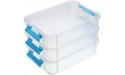 JuxYes 3-Tiers Stack Carry Storage Box With Divided Tray Transparent Stackable Storage Bin With Handle Lid Latching Storage Container for School & Office Supplies Blue - B65VI9CYR
