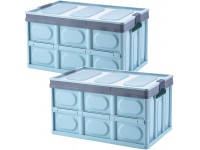 Lidded Storage Bins 2 Pack 30L Collapsible Storage Box Crates Plastic Tote Storage Box Container Stackable Folding Utility Crates for Clothes Toy Books ,Snack Shoe and Grocery Storage Bin-Blue - BIEKBE0BH