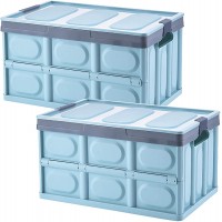 Lidded Storage Bins 2 Pack 30L Collapsible Storage Box Crates Plastic Tote Storage Box Container Stackable Folding Utility Crates for Clothes Toy Books ,Snack Shoe and Grocery Storage Bin-Blue - BIEKBE0BH