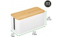 mDesign Cable Management Box Storage Organizer for Power Strips Cords Surge Protectors Hide Loose Wires in Home Office Desks Entertainment Centers Small White Natural Bamboo Wood Lid - BKUN97ZTB