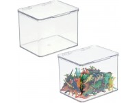 mDesign Plastic Playroom and Gaming Storage Organizer Box Containers with Hinged Lid for Shelves or Cubbies Holds Small Toys Building Blocks Puzzles Markers Controllers or Crayons 2 Pack Clear - B22UMGFFI