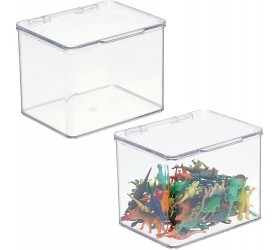 mDesign Plastic Playroom and Gaming Storage Organizer Box Containers with Hinged Lid for Shelves or Cubbies Holds Small Toys Building Blocks Puzzles Markers Controllers or Crayons 2 Pack Clear - B22UMGFFI