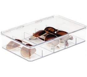 mDesign Plastic Stackable Eyeglass Case Storage Organizer with Hinged Lid for Unisex Sunglasses Reading Glasses Fashion Eye Wear Protective Glasses 5 Sections Ligne Collection Clear - BDAU94SH9