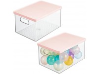 mDesign Stackable Plastic Storage Toy Bin Box with Lid Organizer for Organizing Child Kids Action Figures Crayons Markers Blocks Balls Puzzles Crafts Dog Cat Toys 2 Pack Clear Pink - BGYL515ID