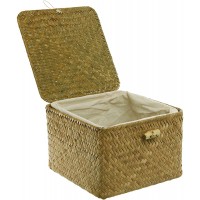 MyGift Decorative Handwoven Rattan Small Storage Basket with Lid and Removable Fabric Liner - BMK65LYT8