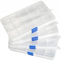 Qualsen 4 Pack Plastic Compartment Box with Adjustable Dividers Craft Tackle Organizer Storage Containers Box 15 Grid Clear - BWNJS1NCI