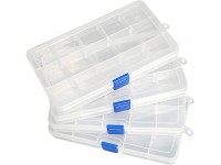 Qualsen 4 Pack Plastic Compartment Box with Adjustable Dividers Craft Tackle Organizer Storage Containers Box 15 Grid Clear - BWTFN6TEF