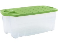 Rubbermaid 28 Gallon Jumbo Clear Tote Pack of 2 Stackable Large Capacity Clear Bins Bright Green Lids Home Garage and Office Storage Organizer Durable Snap-Tight Lids - BXHLM1HQJ
