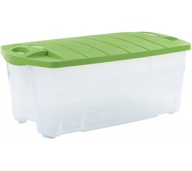 Rubbermaid 28 Gallon Jumbo Clear Tote Pack of 2 Stackable Large Capacity Clear Bins Bright Green Lids Home Garage and Office Storage Organizer Durable Snap-Tight Lids - BXHLM1HQJ