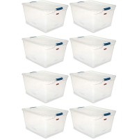 Rubbermaid Cleverstore Home Office Organization 71 Quart Latching Plastic Storage Tote Container Box Bin with Lid Clear 8 Pack - BTPIGGJWP