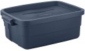 Rubbermaid Roughneck 10 Gallon Rugged Storage Tote in Dark Indigo Metallic with Lid and Handles for Home Basement Garage 6 Pack - B5W31WXVW