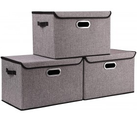 Seckon Collapsible Storage Box Container Bins with Lids Covers[3Pack] Large Odorless Linen Fabric Storage Organizers Cube with Metal Handles for Office Bedroom Closet Toys - BHZ0CIA10