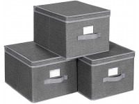 SONGMICS Set of 3 Fabric Storage Bins with Lids Foldable Storage Boxes with Lids Fabric Cubes with Label Holders Storage Bins Organizer 11.8 x 15.7 x 9.8 Inches Smoky Gray URYLB40G - BWKF0HNTG