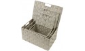 Sorbus Storage Box Woven Basket Bin Container Tote Cube Organizer Set Stackable Storage Basket Woven Strap Shelf Organizer Built-In Carry Handles Lid Bins 3 Pack Beige - B3FCACTU6