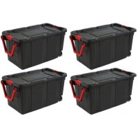 STERILITE 14699002 40 Gallon 151 Liter Wheeled Industrial Tote Black Lid & Base w Racer Red Handle & Latches 4 Pack - BOSU1M9VM