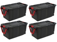 STERILITE 14699002 40 Gallon 151 Liter Wheeled Industrial Tote Black Lid & Base w Racer Red Handle & Latches 4 Pack - BYKY8S68N