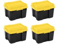 Sterilite 18319Y04 20 Gallon Heavy Duty Plastic Storage Container Box with Lid and Latches Yellow Black 4 Pack - BBEN5992X