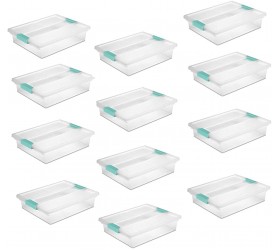 Sterilite 5.7 Quart Stackable Clear Plastic Storage Tote Container w Clear Latching Lid & Blue Clips for Home & Office Organization Clear 12 Pack - B0VBQ3M6K