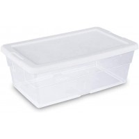 Sterilite 6 Quart Clear Stacking Closet Storage Tote Container with White Lid - BNRR9YIQY