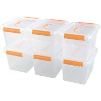 Tyminin 6 L Clear Plastic Storage Bin Container with Orange Handles 6 Packs - BH93NTW85