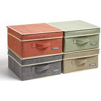 YueYue Small 4 Pack Fabric Stroage Box with Lids Linen Foldable Stroage Box with lids 4 Color Set 12.4in 12in 6.7in - BDBZ92EGF