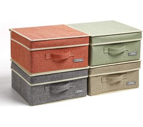 YueYue Small 4 Pack Fabric Stroage Box with Lids Linen Foldable Stroage Box with lids 4 Color Set 12.4in 12in 6.7in - BDBZ92EGF