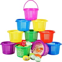 12 Pieces Easter Eggs Basket Multi-Color Easter Plastic Basket Easter Hunt Basket for Easter Egg Hunts Goodies Party Favor Supplies 13.5 x 9.5 cm 5.3 x 3.7 Inch - BLCFDNXM4