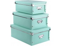 3 Pack Set Plastic Storage Box with Lid,Waterproof Collapsible Storage Bins for Toys Shoes Clothes Office Teal Color - BPOQBBMWT