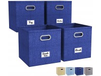 4 Pack 13.25 x 13.25 2021 NEW extra Large Collapsible Storage Bins Cube Storage Foldable Shelf Basket with Handles Exquisite for Organizing Toys Clothes Office Home Decor Dark Blue - BE22NZJJX