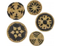 Aarde Home Aarde Wicker Wall Hanging Basket Home Décor. Set of 5 Natural Seagrass Flat Rattan Baskets Unique African Boho Wall Art living room bedroom office. Round Woven Coffee Table Bowls  Trays - BN8STBQ62