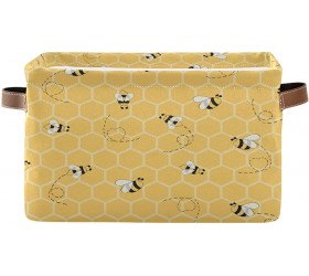 AUUXVA Bee Storage Basket Yellow Honeycomb Beehive Geometric Pattern Storage Cube Box Canvas Collapsible Toy Basket Organizer Bin with Handles for Shelf Closet Bedroom Home Office - BGSNZB867