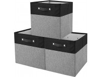 Awekris Foldable Storage Cube Bins Fabric Storage Basket [3-Pack] 13x13x13 inch Collapsible Storage Box Organizer with Handles for Cubby Shelf Nursery Home Closet Large Black and Grey - BUMEA4QPF