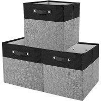 Awekris Foldable Storage Cube Bins Fabric Storage Basket [3-Pack] 13x13x13 inch Collapsible Storage Box Organizer with Handles for Cubby Shelf Nursery Home Closet Large Black and Grey - BUMEA4QPF