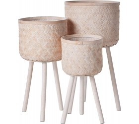 Bloomingville Set of 3 Round Bamboo Floor Baskets with Wood Legs Brown - B1GX1HHFY