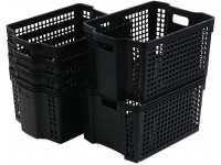 Bringer 6-Pack Stacking Plastic Storage Baskets Black Plastic Storage Organizer Bins - BJLFUQLFA