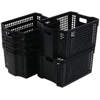 Bringer 6-Pack Stacking Plastic Storage Baskets Black Plastic Storage Organizer Bins - BJLFUQLFA